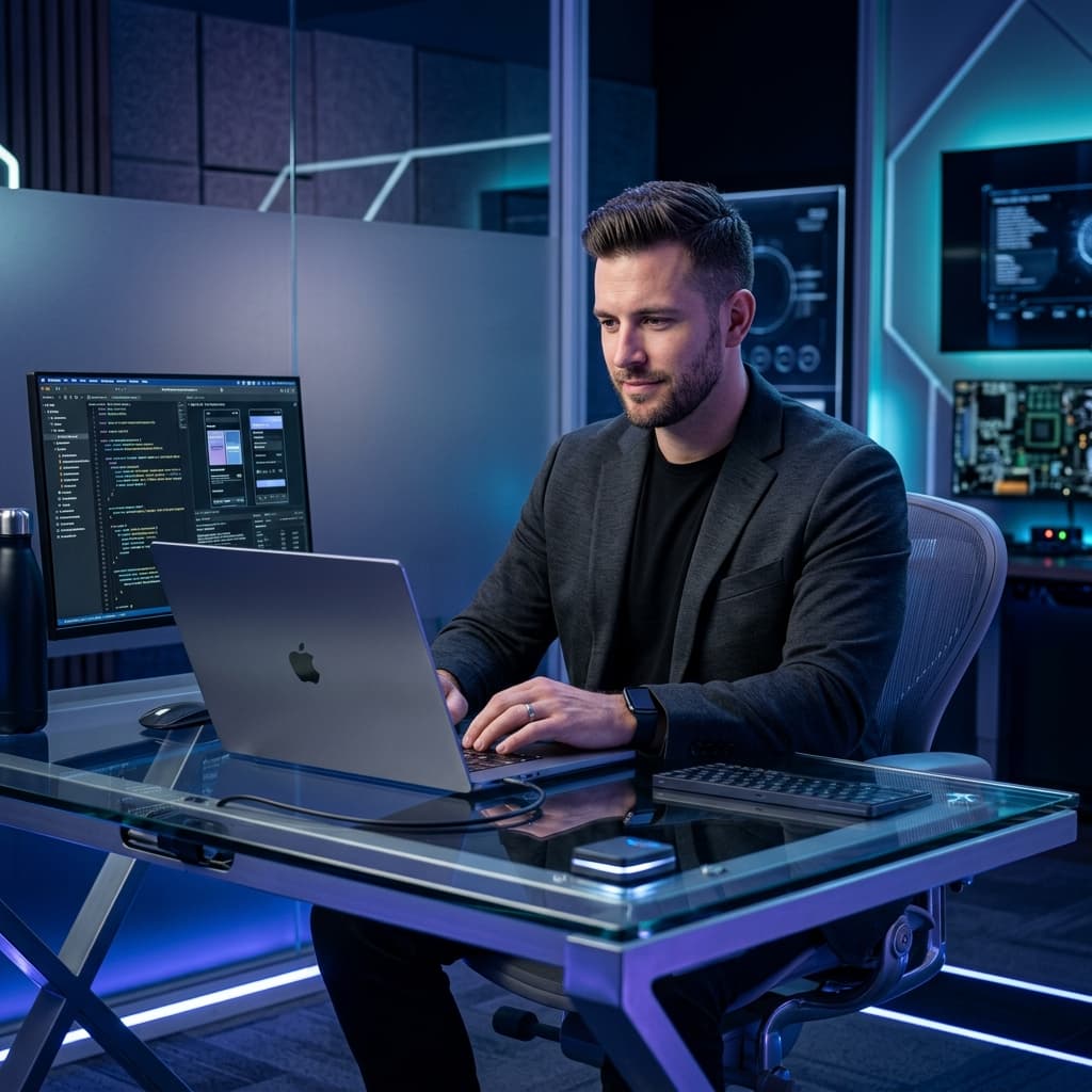 High Tech Professional working at modern workspace